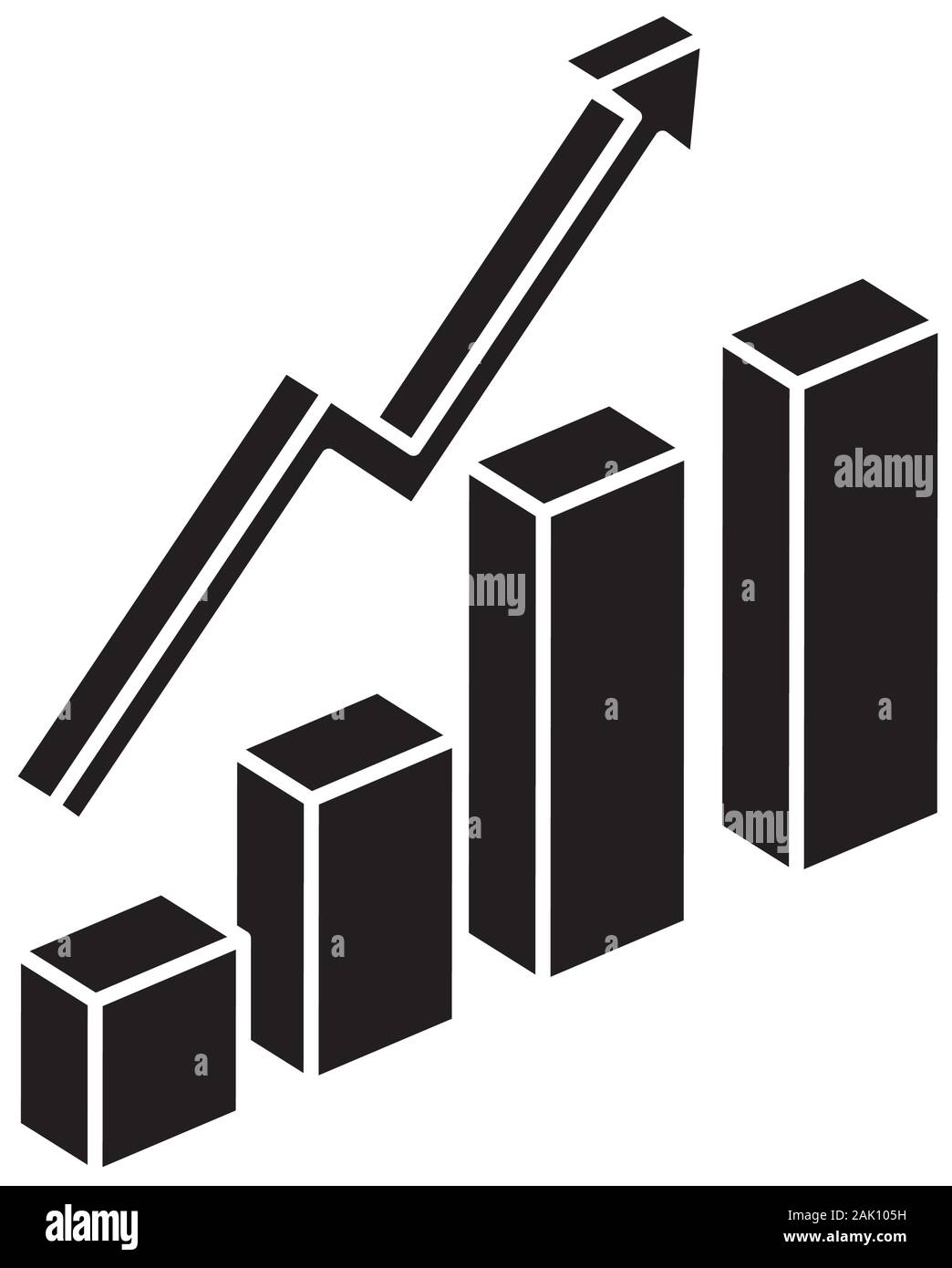 silhouette of bars statistical graph with arrow up isolated icon Stock ...