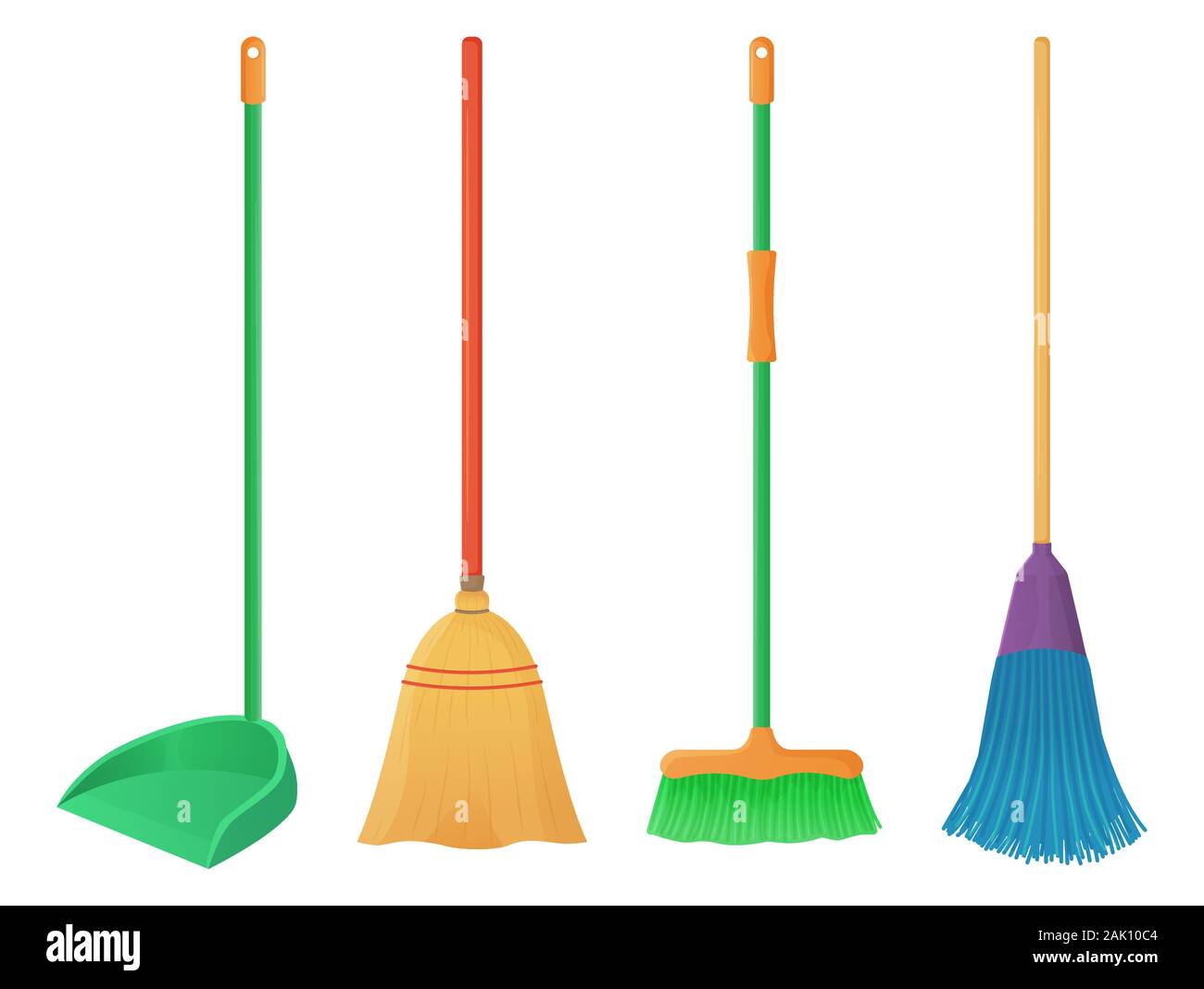 Cartoon plastic and wood broom and scoop set. Housework, cleaning services,  household,concept. Tools for cleaning element isolated white background  Stock Vector Image & Art - Alamy