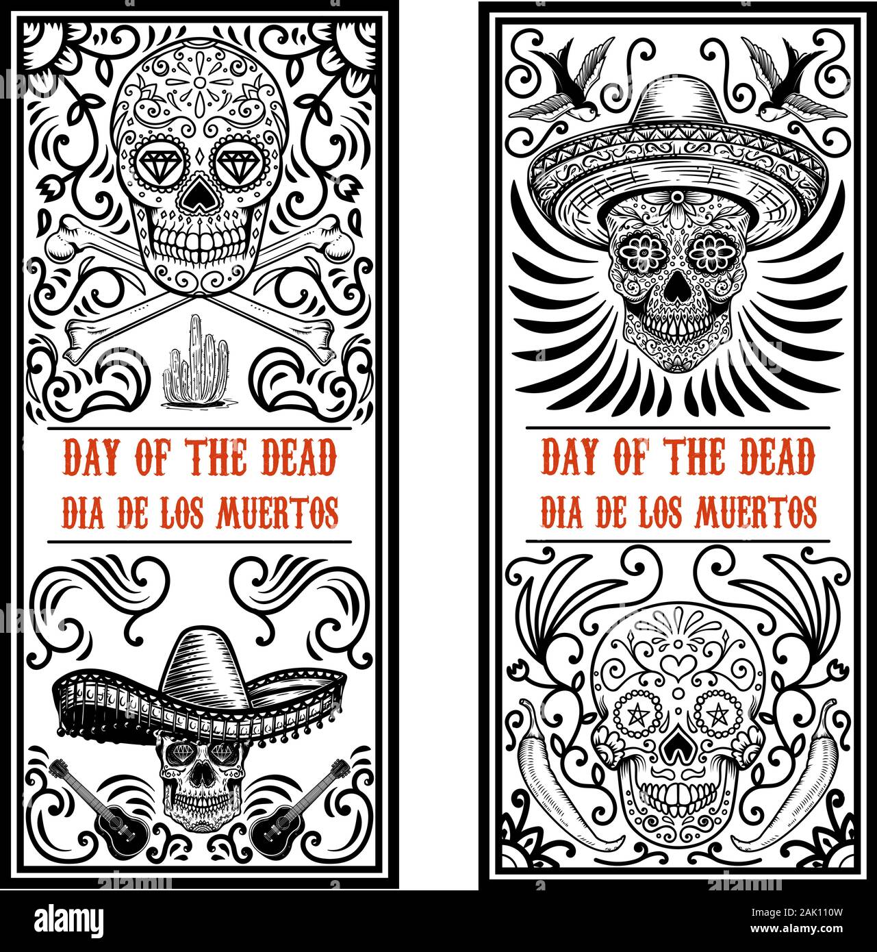 Set of Day of the dead (Dia de los muertos) flyer templates. Design ...