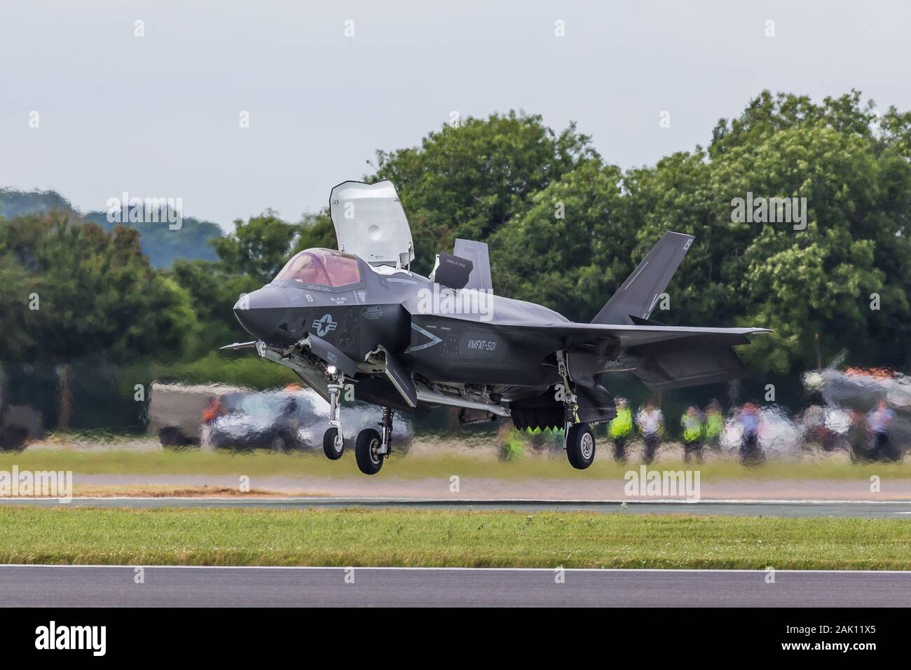 F-35B stealth fighter landing vertically in July 2016 seen at the Royal International Air Tattoo, Gloucestershire in England. Stock Photo