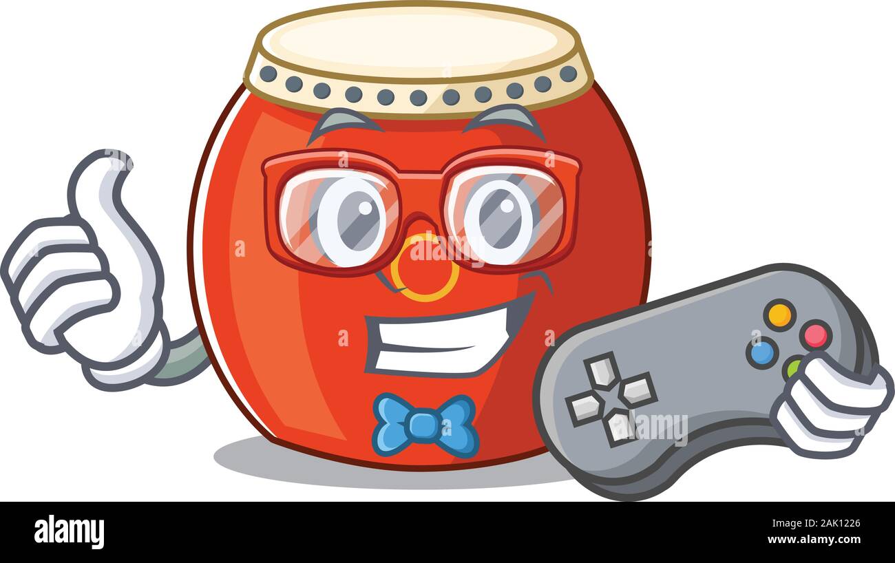 Smiley gamer chinese drum cartoon mascot style Stock Vector