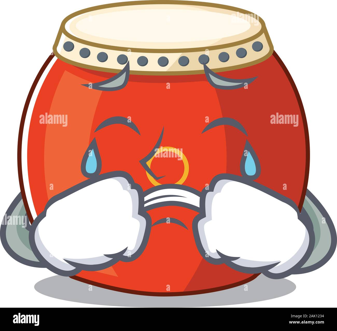 Sad of chinese drum cartoon mascot style Stock Vector
