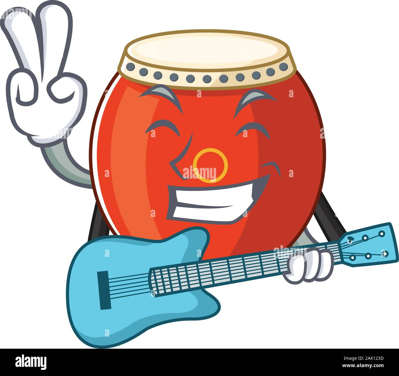 A mascot of chinese drum performance with guitar Stock Vector