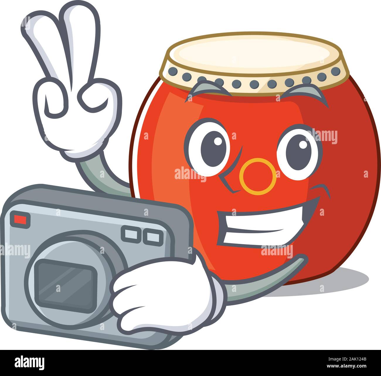 Cool Photographer chinese drum character with a camera Stock Vector