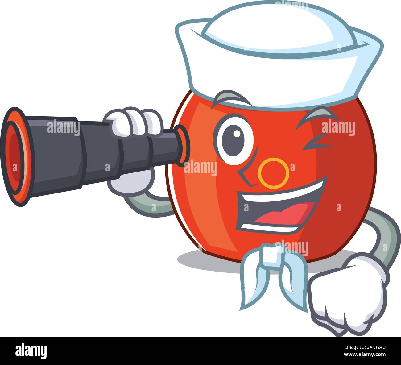 Chinese drum cartoon happy Sailor style with binocular Stock Vector