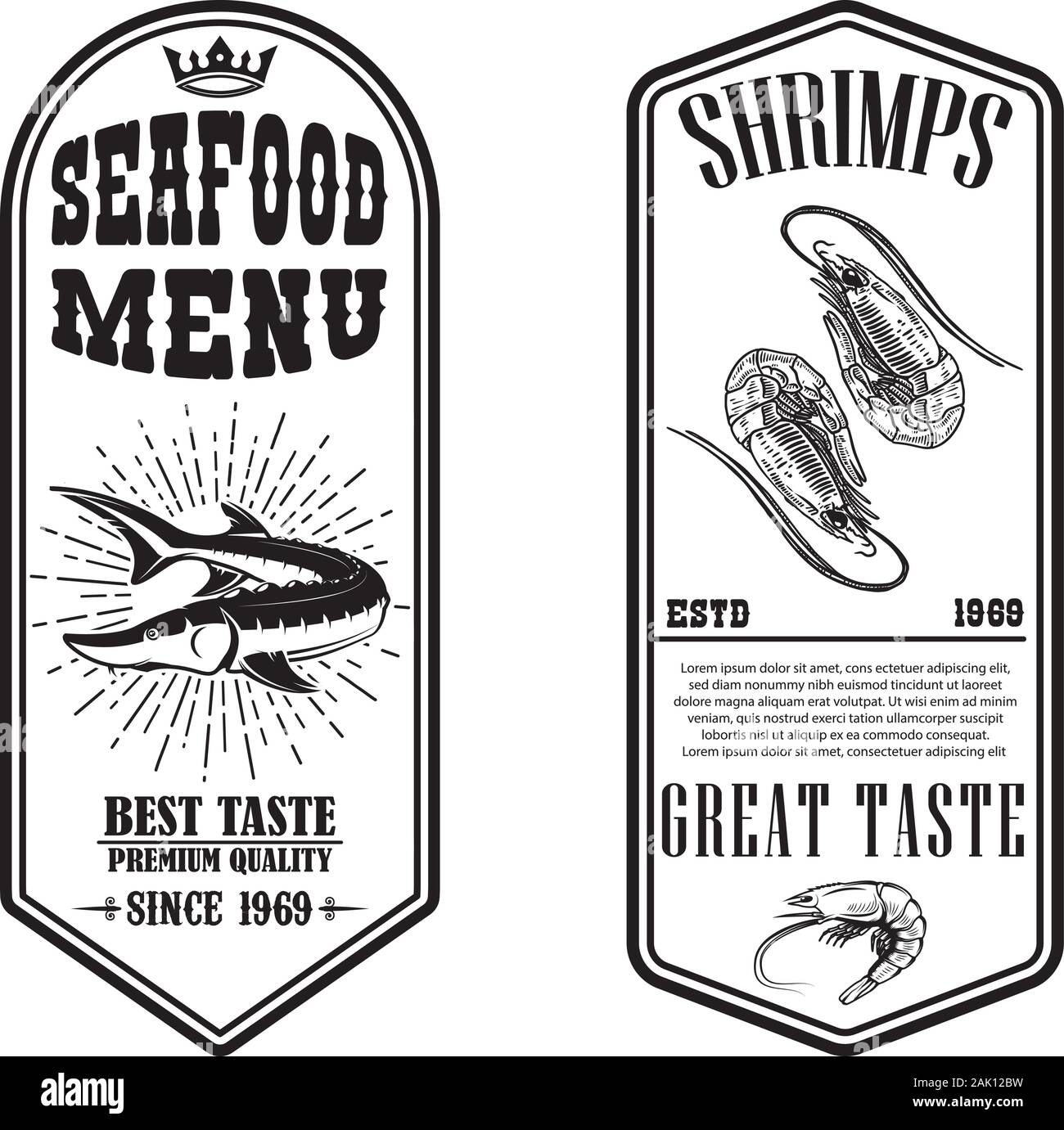 Set Of Seafood Flyers With Shrimp And Fish Illustrations Design