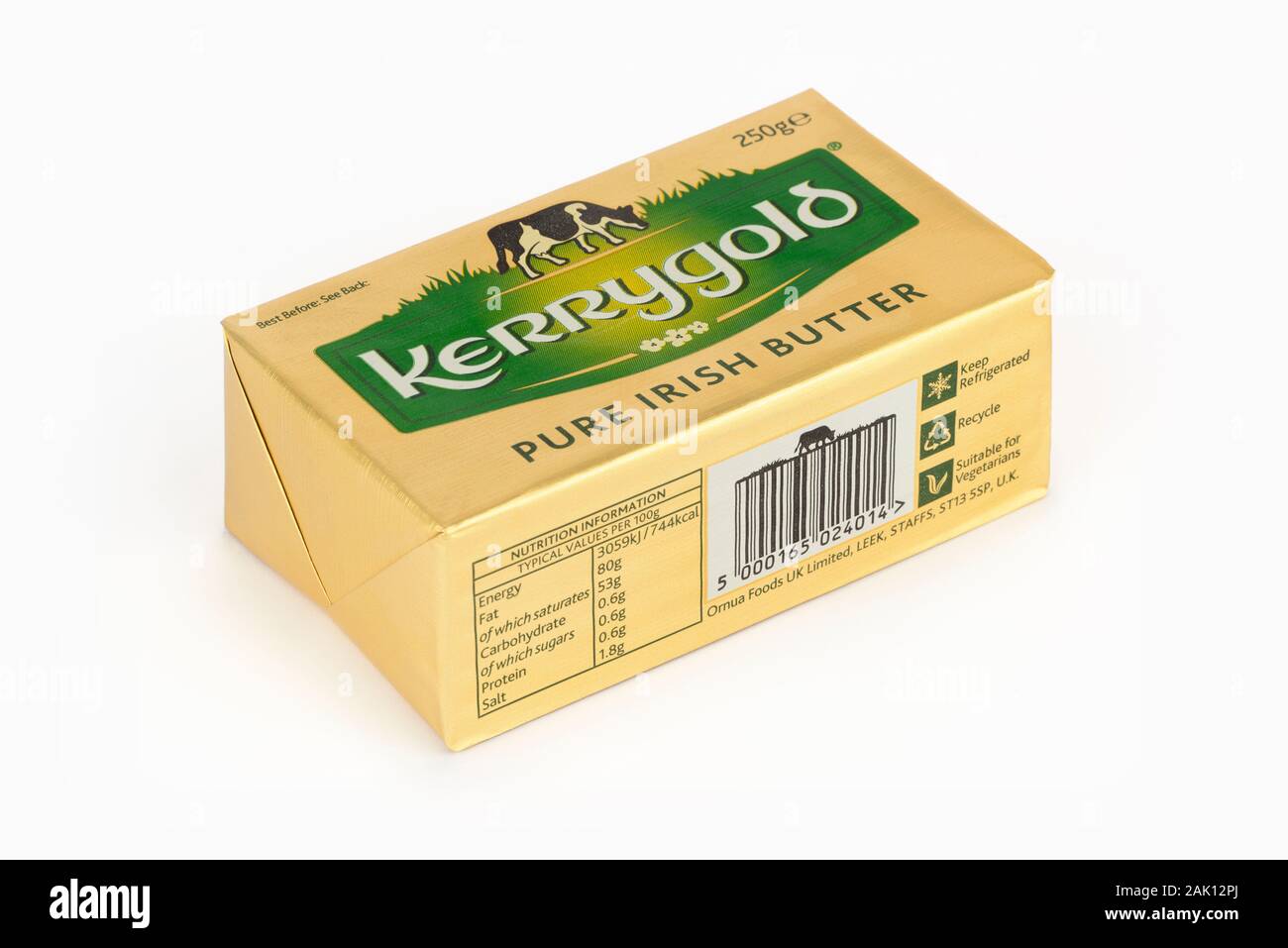 A packet of Kerrygold butter shot on a white background. Stock Photo