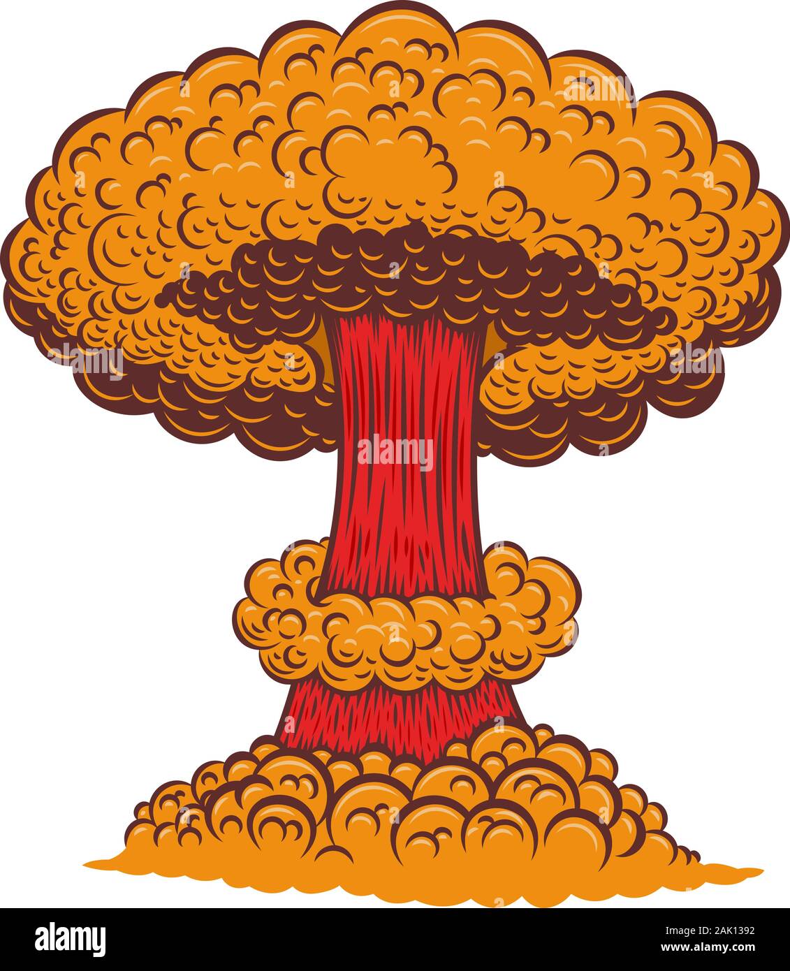 Illustration of atomic bomb explosion in comic style. Design element for poster, card, banner, sign, flyer.Vector illustration Stock Vector