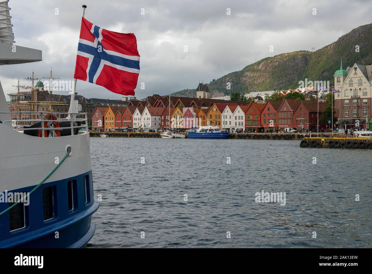 A view of  Bryggen and Bergen Harbour, Norway. Stock Photo