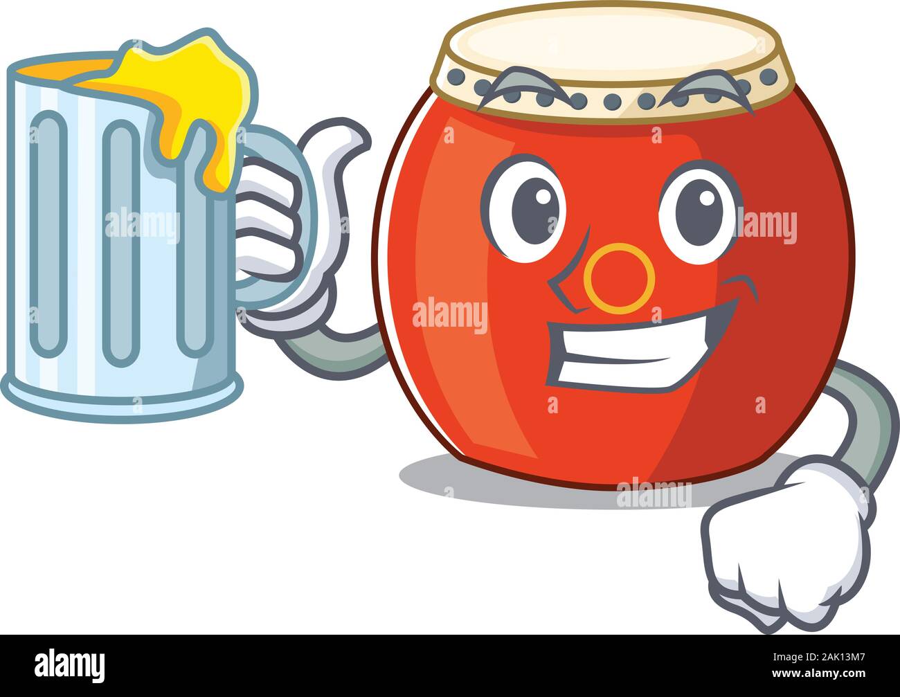 Happy chinese drum mascot design with a big glass Stock Vector