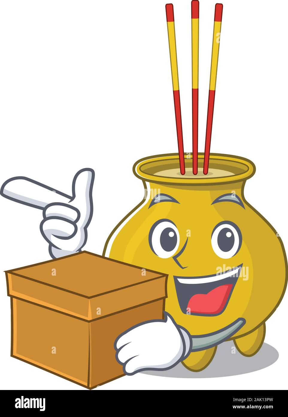 Cute chinese incense cartoon character having a box Stock Vector