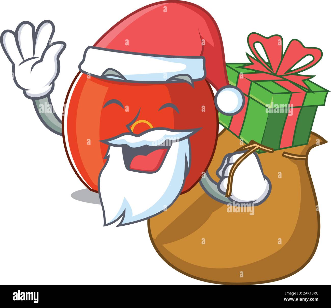 Santa chinese drum Cartoon character design having box of gift Stock Vector