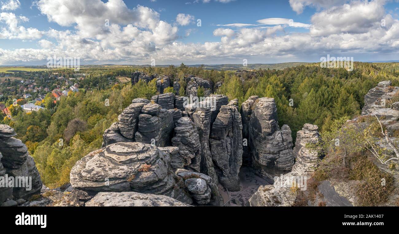 Landscape with rocks in Sandstone Mountains The Tisa Rocks, Tisa Walls (Tiske steny, Tyssaer Wände), Czech republic Stock Photo