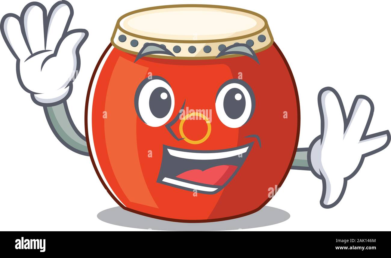 Waving friendly chinese drum cartoon character design Stock Vector