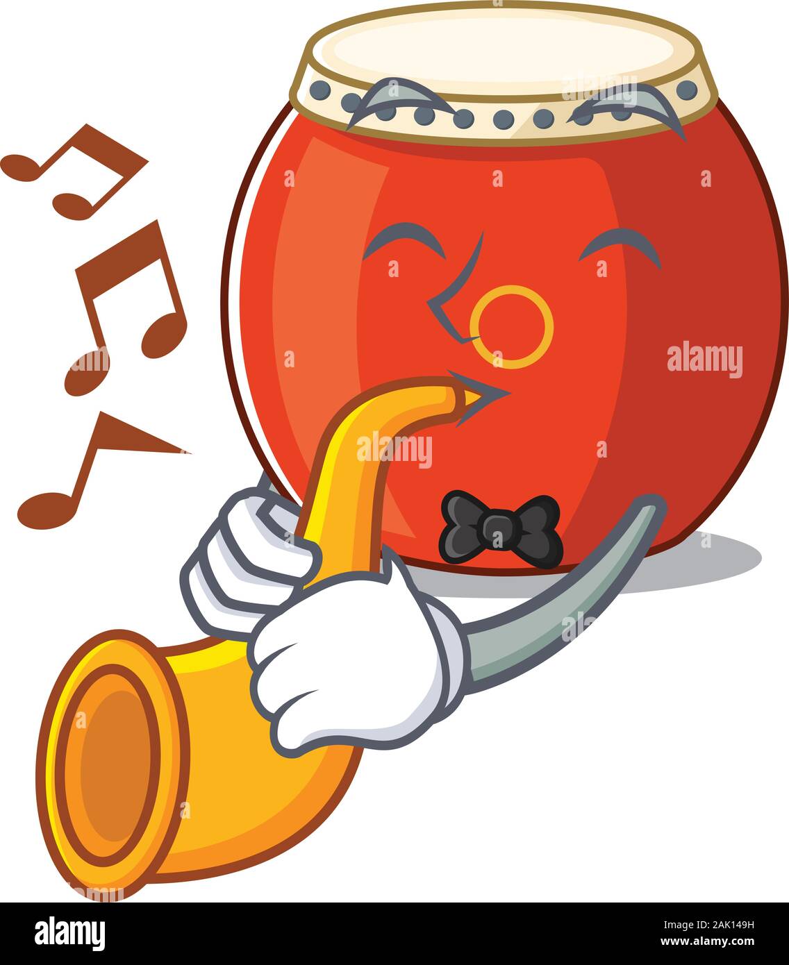 cartoon character style of chinese drum performance with trumpet Stock Vector