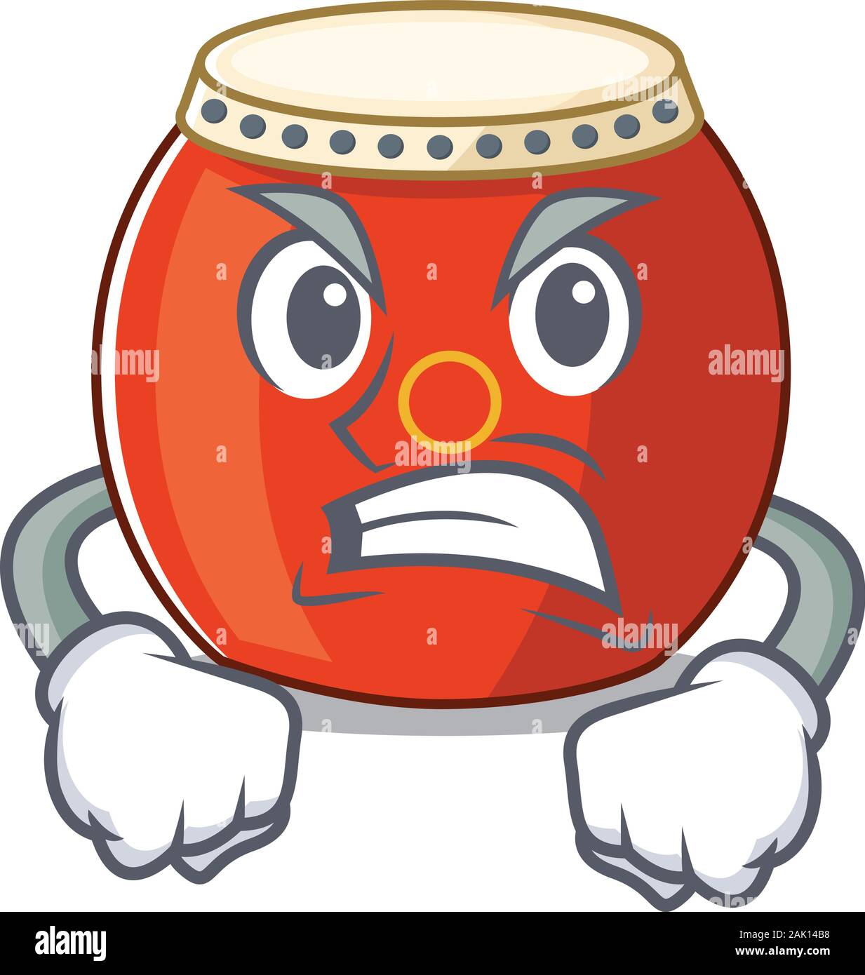 Chinese drum cartoon character design having angry face Stock Vector