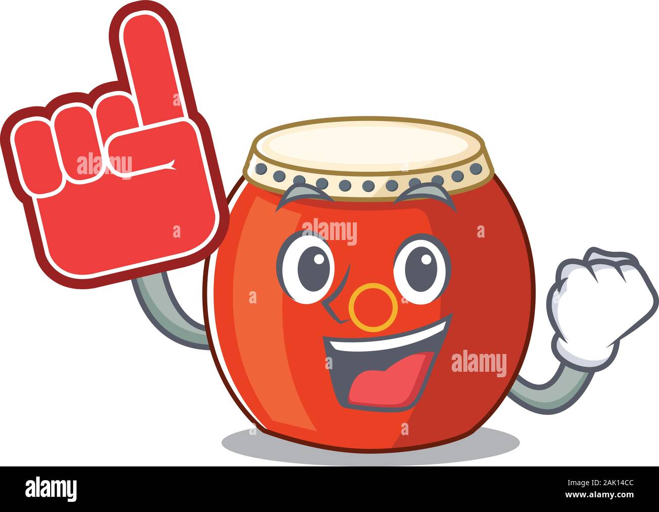 Chinese drum mascot cartoon style holding a Foam finger Stock Vector