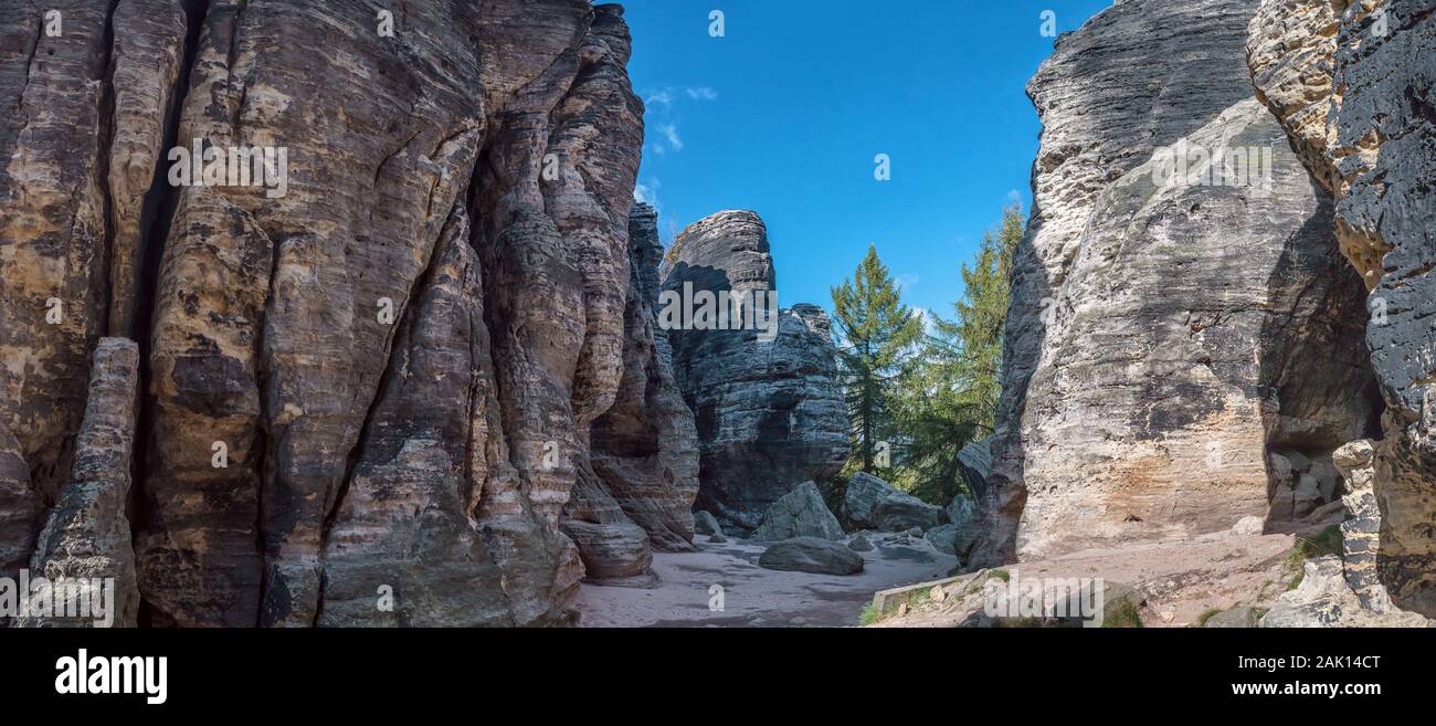 Rocks in Sandstone Mountains The Tisa Rocks, Tisa Walls (Tiske steny, Tyssaer Wände), Czech republic Stock Photo