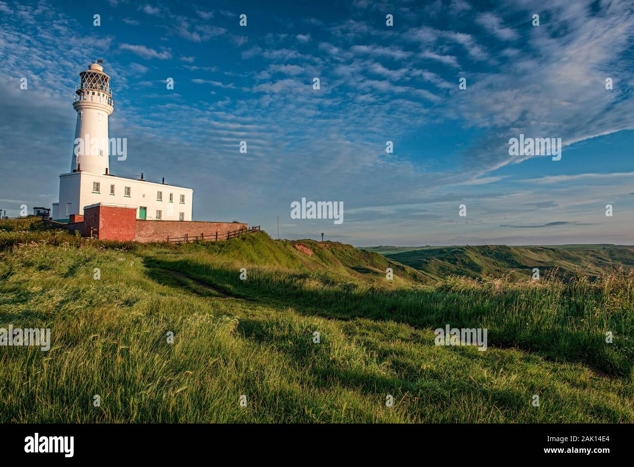 Flamborough Head Lighthouse, Flamborough Bridlington, Yorkshire, Uk. Stock Photo