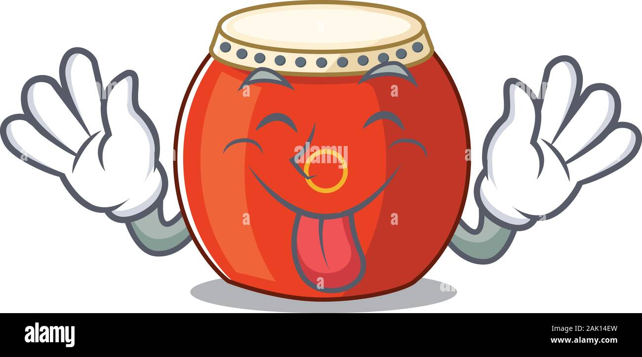 Cute chinese drum cartoon mascot style with Tongue out Stock Vector