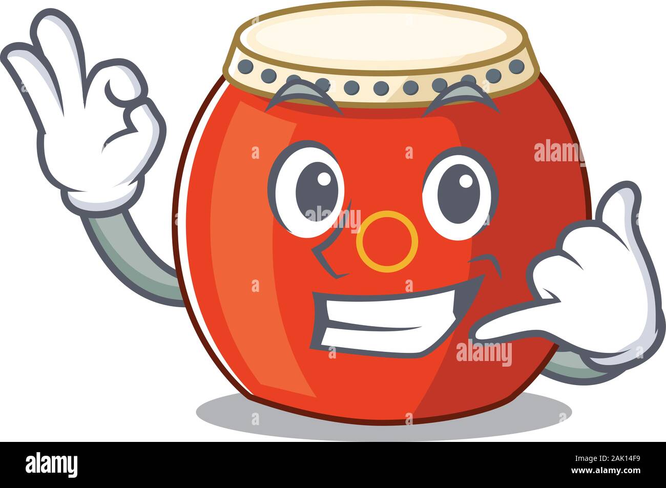 Call me funny chinese drum mascot picture style Stock Vector