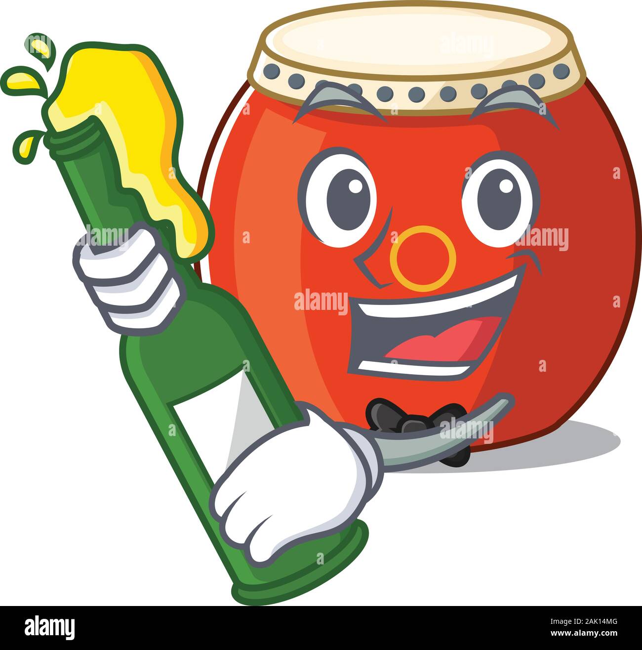 mascot cartoon design of chinese drum with bottle of beer Stock Vector