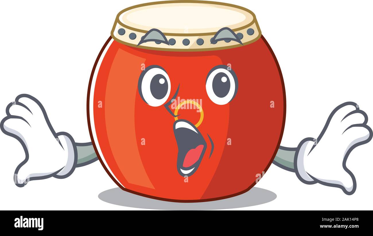 Chinese drum cartoon character design on a surprised gesture Stock Vector
