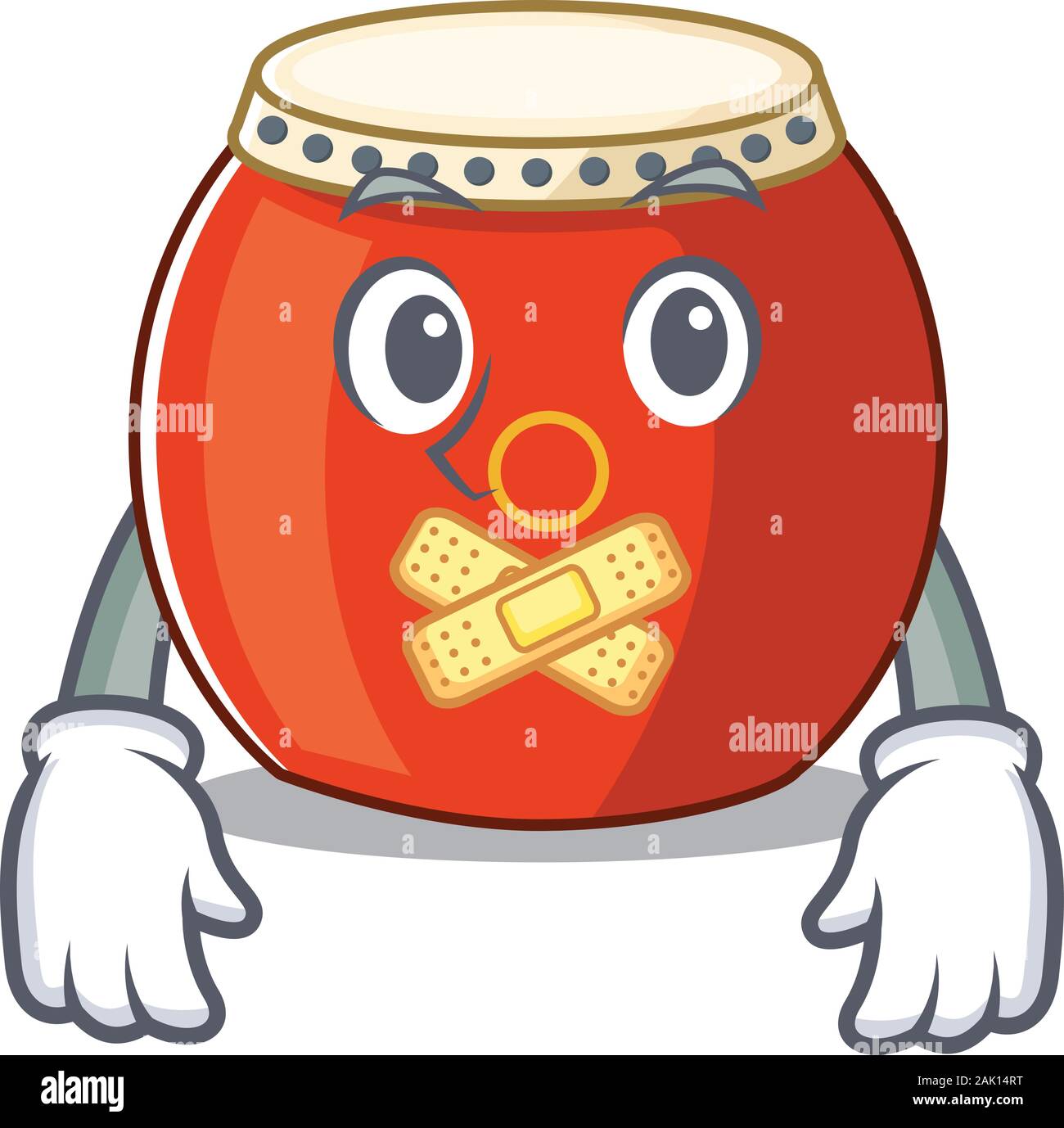 a silent gesture of chinese drum mascot cartoon character design Stock Vector