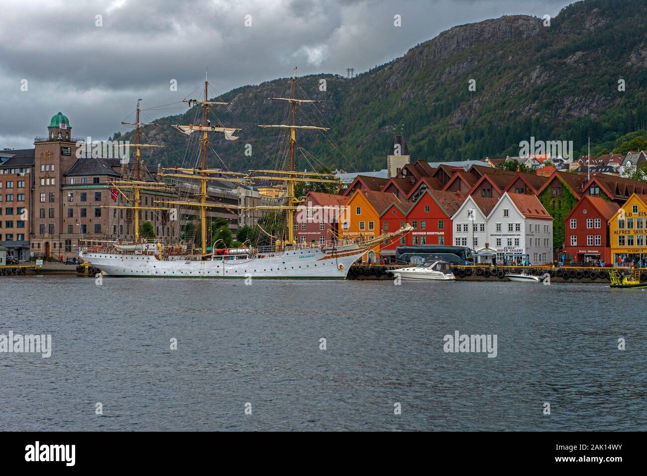 A view of  Bryggen and Bergen Harbour, Norway. Stock Photo