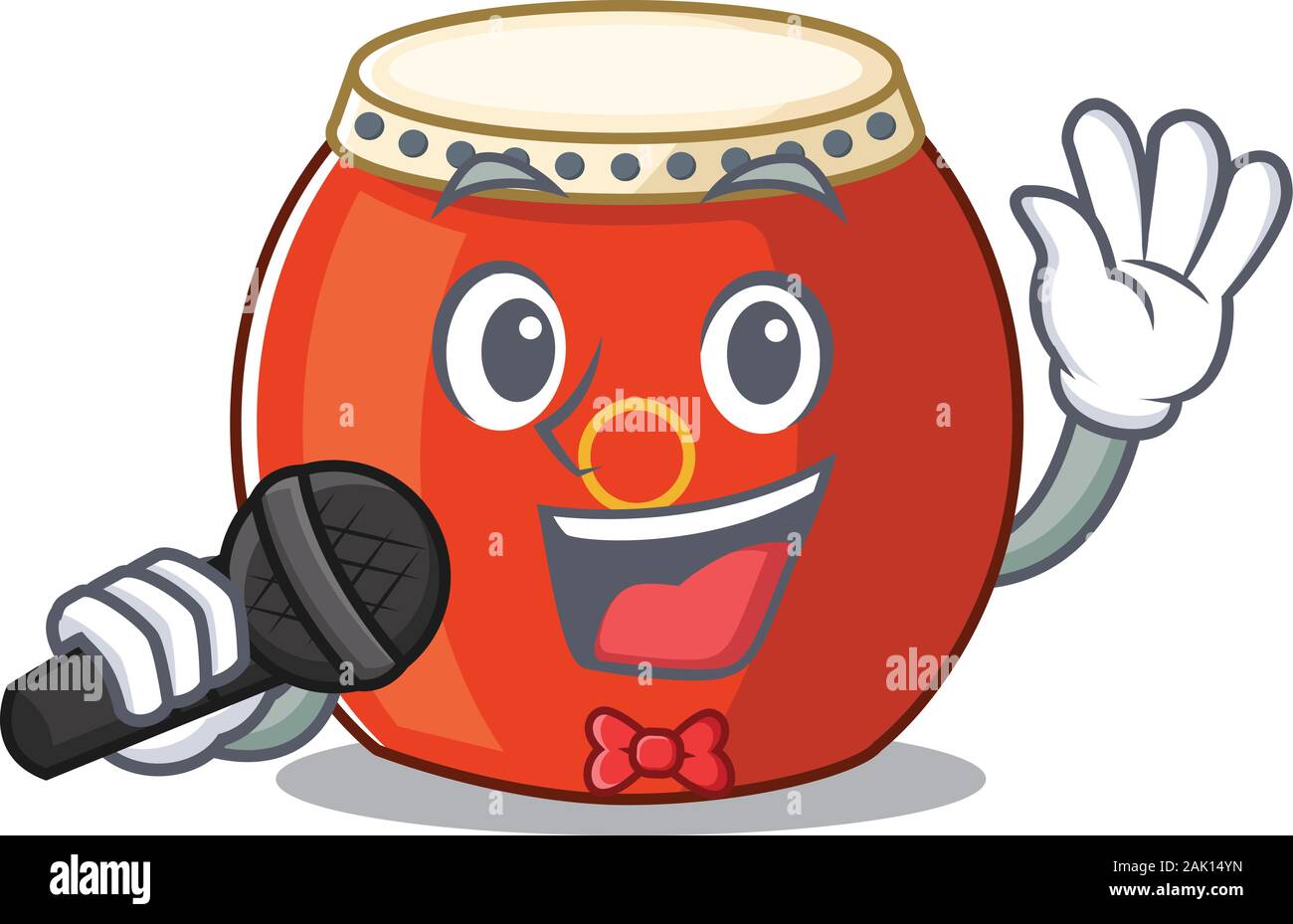 Happy chinese drum singing on a microphone Stock Vector