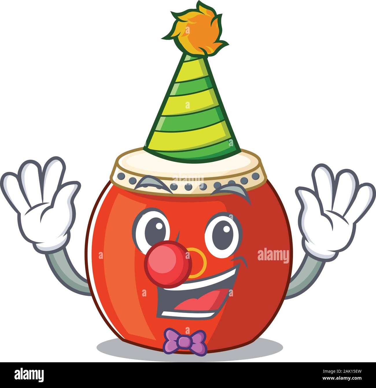 Funny Clown chinese drum cartoon character mascot design Stock Vector