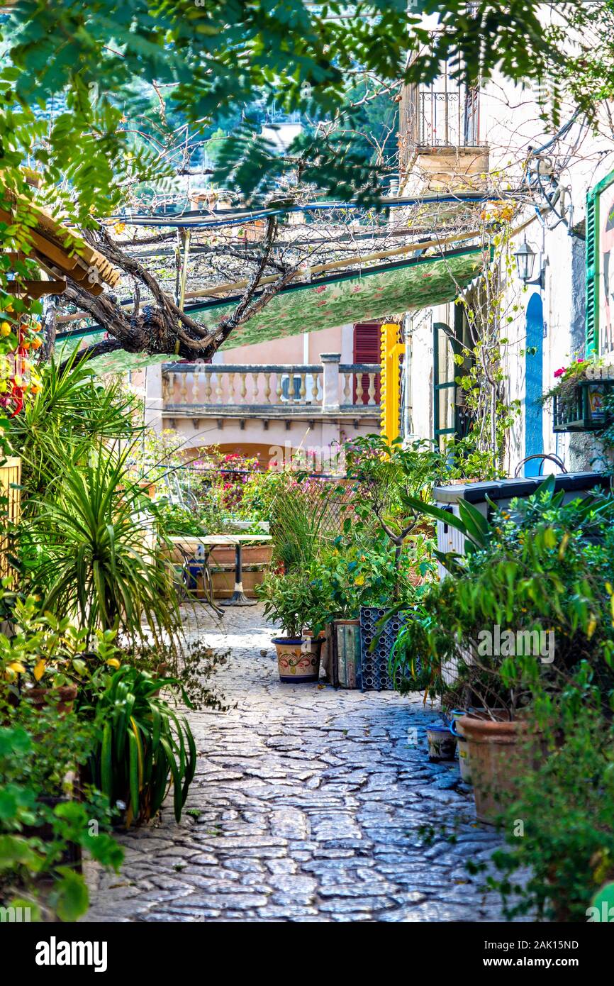 Garden of Sa Ximbomba Bar and Restaurant in Genova, Mallorca, Spain Stock Photo