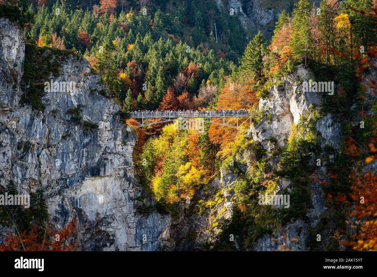 Schwangau, Germany - Marienbrucke - pedestrian bridge over a cliff popular for its views of Neuschwanstein Castle Stock Photo