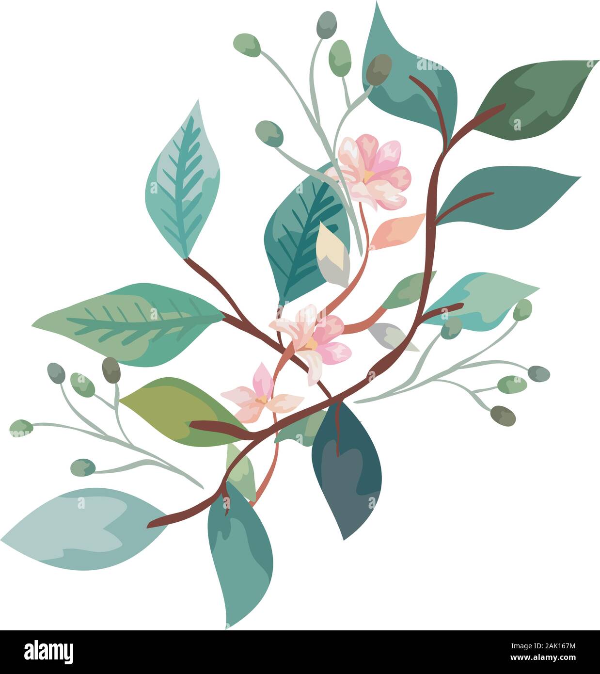 cute flowers with branches and leafs isolated icon Stock Vector Image ...