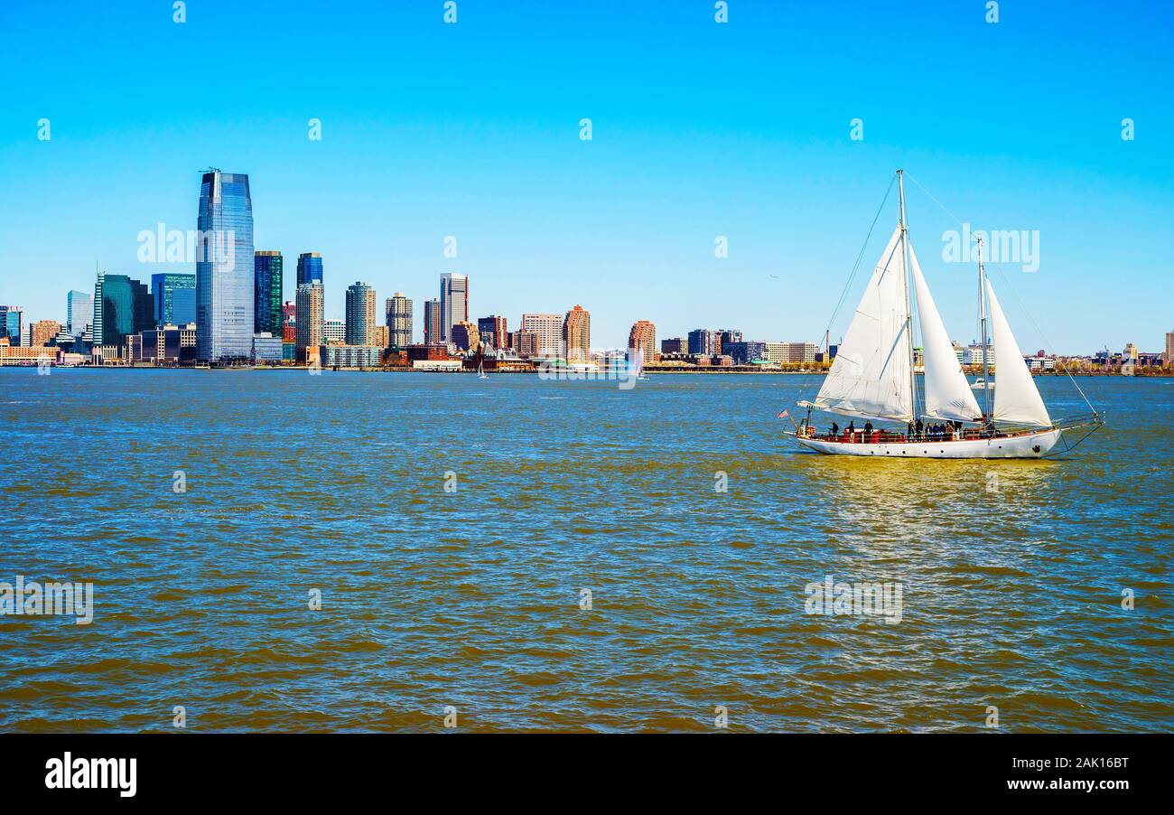 New York City Manhattan skyline over Hudson River NYC reflex Stock ...