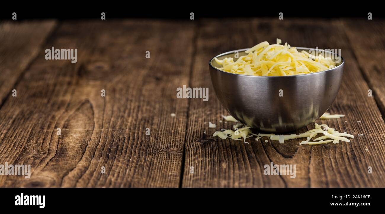 Fresh made Grated Cheese as detailed close-up shot Stock Photo