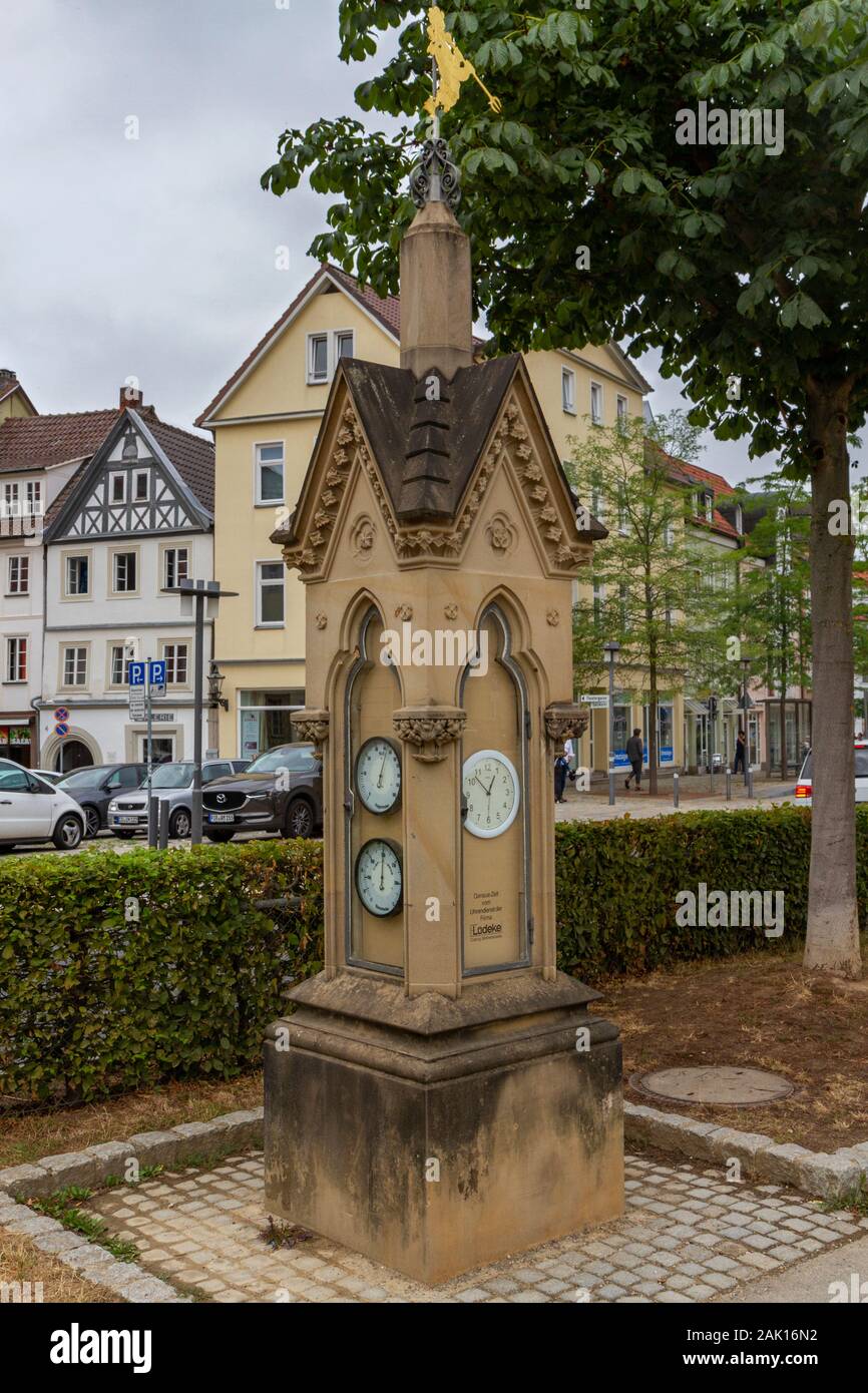 The Wettersaeule (weather column or weather station) in Coburg, Bavaria, Germany. Stock Photo