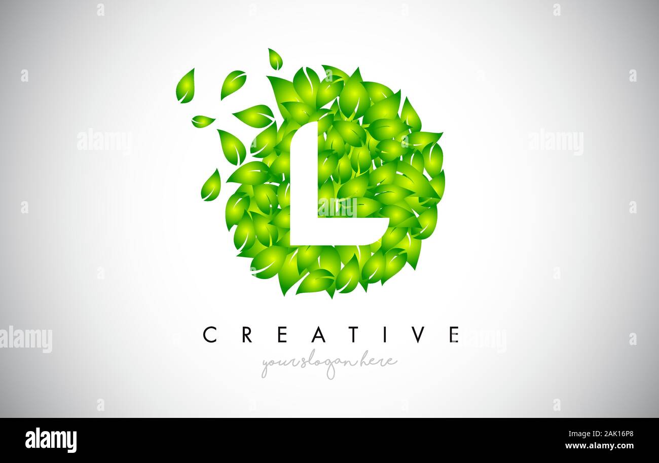 L Green Leaf Logo Design Eco Logo With Multiple Leafs Blowing In The Wind Icon Vector Illustration Stock Vector Image Art Alamy