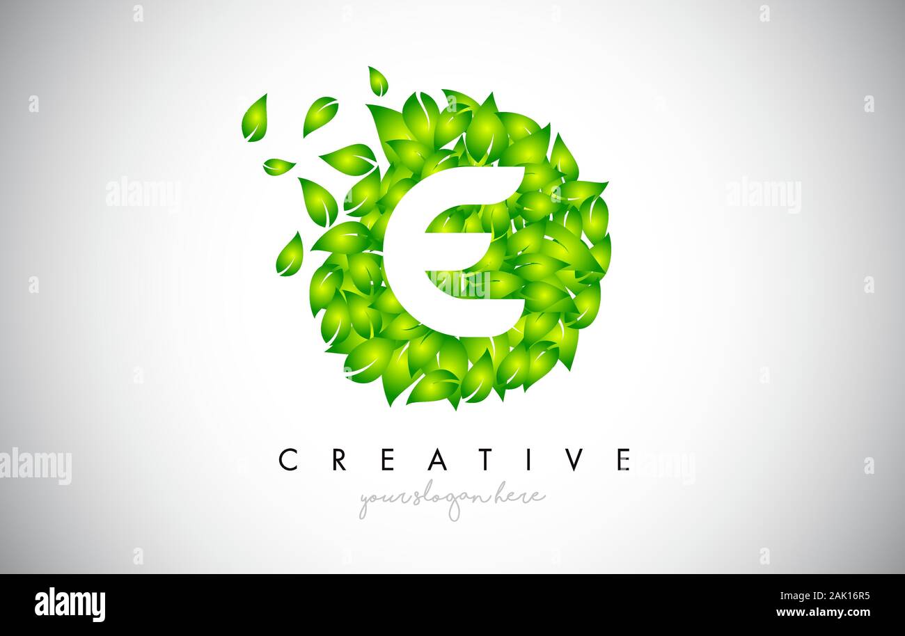 E Green Leaf Logo Design Eco Logo With Multiple Leafs Blowing in the ...