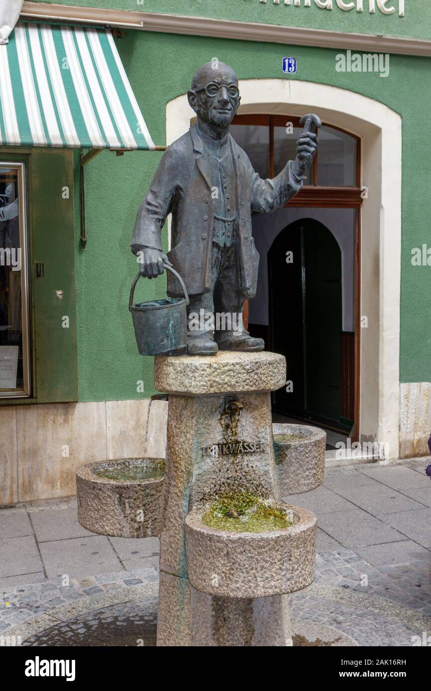 A common German/Bavaria sight, a trinkwasser (drinking fountain) in Coburg, Bavaria, Germany. Stock Photo