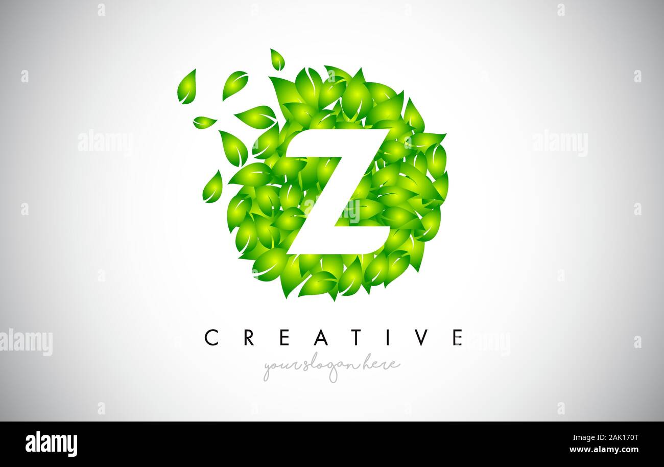 Z Green Leaf Logo Design Eco Logo With Multiple Leafs Blowing in the ...