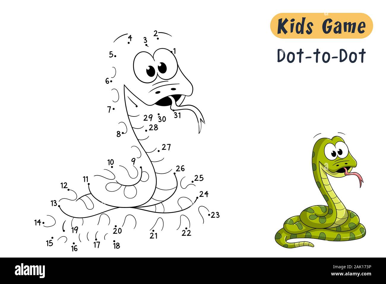 Connect the dots. Funny cartoon quiz for kids, with solution. Vector illustration with separate layers. Stock Vector