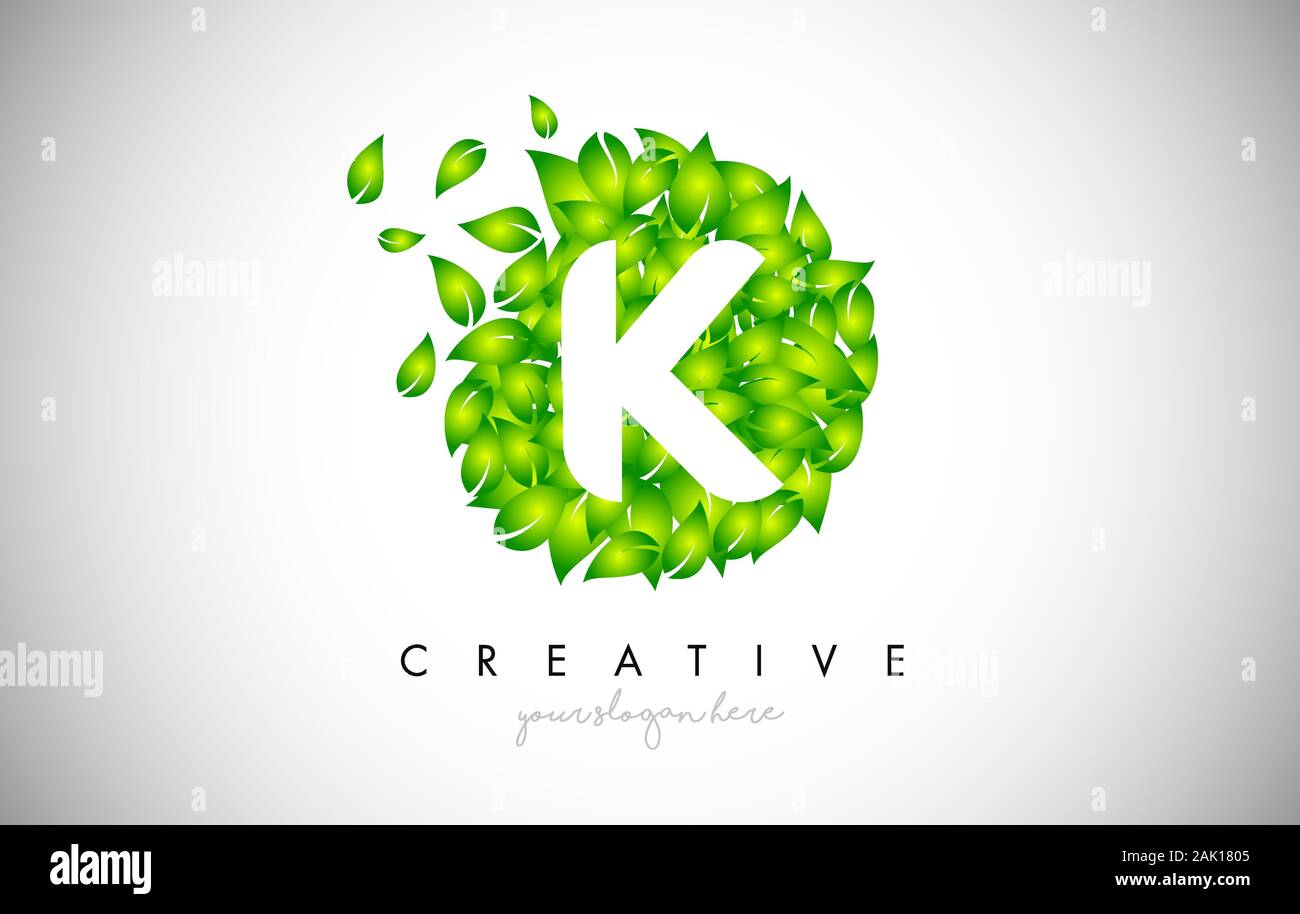 K Green Leaf Logo Design Eco Logo With Multiple Leafs Blowing in the ...