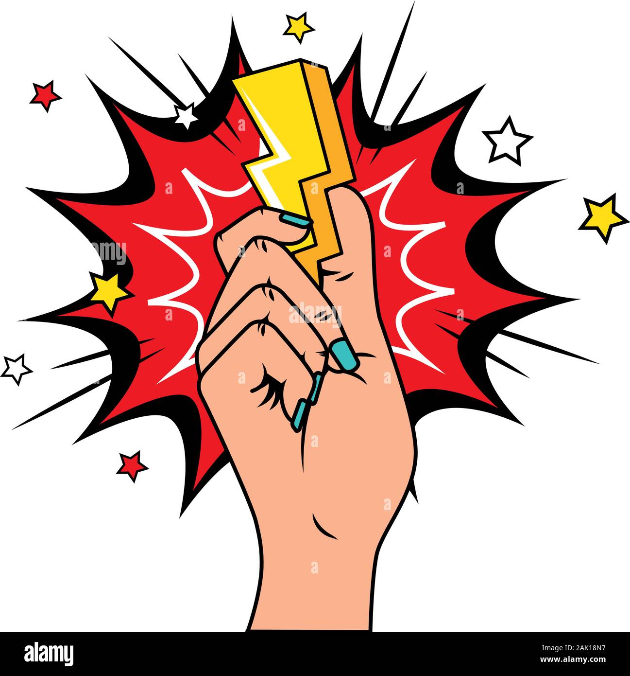 hand with thunderbolt and explosion pop art style icon Stock Vector ...