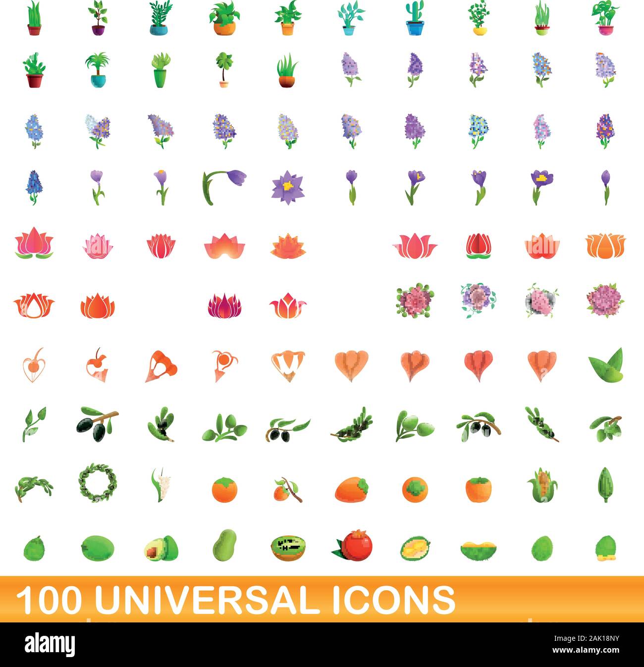 100 universal icons set. Cartoon illustration of 100 universal icons ...