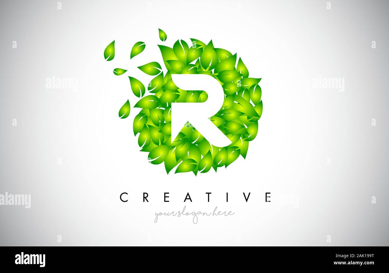 R Green Leaf Logo Design Eco Logo With Multiple Leafs Blowing in the ...