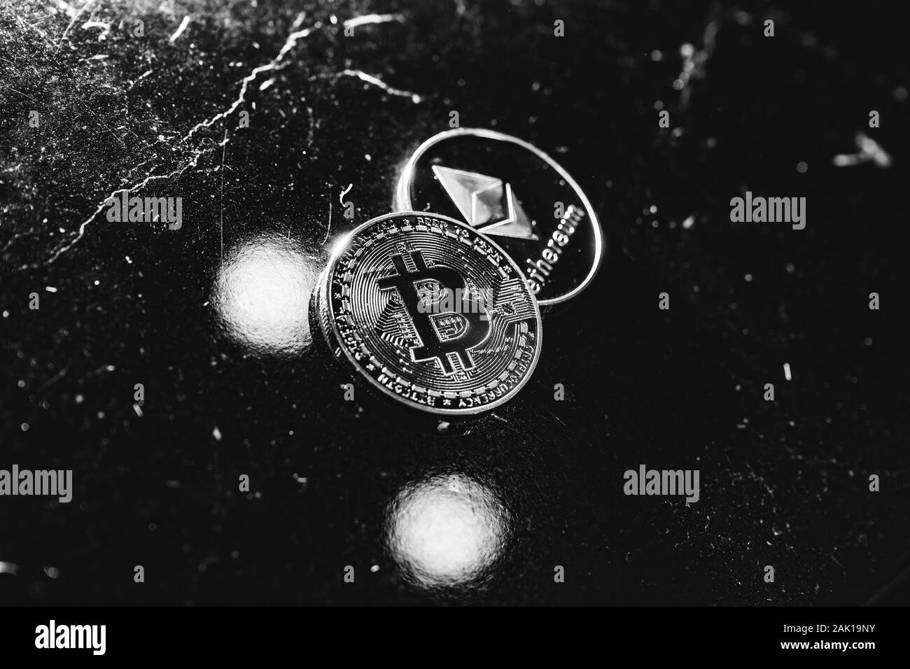 Bitcoin on a dark background. Cryptocurrency is the currency of the future  Stock Photo - Alamy