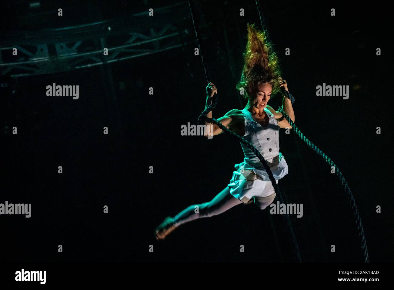 NoFit State Circus performs their new show “Lexicon” at the Roundhouse venue in north London, UK. Stock Photo