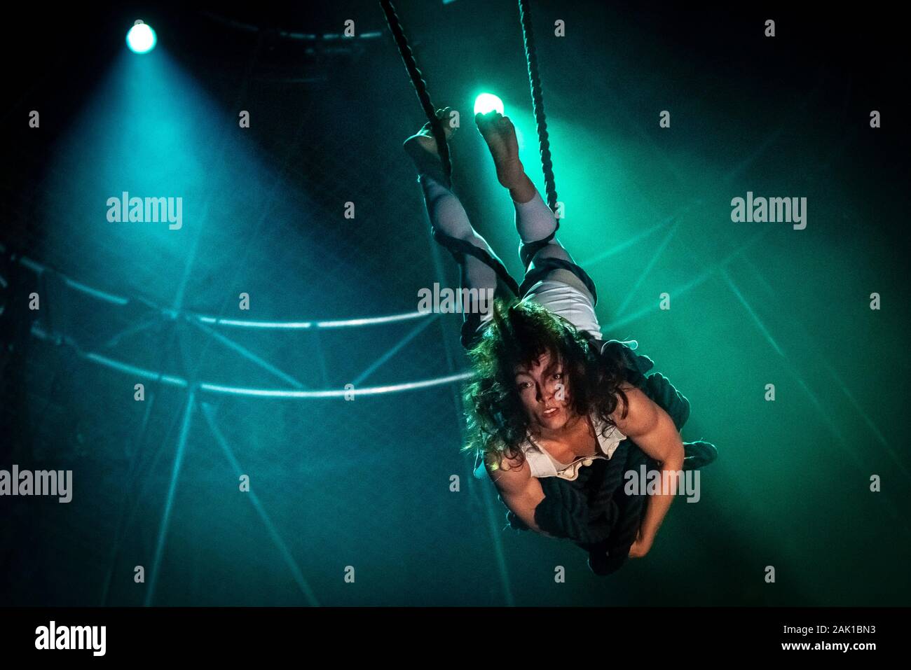 NoFit State Circus performs their new show “Lexicon” at the Roundhouse venue in north London, UK. Stock Photo