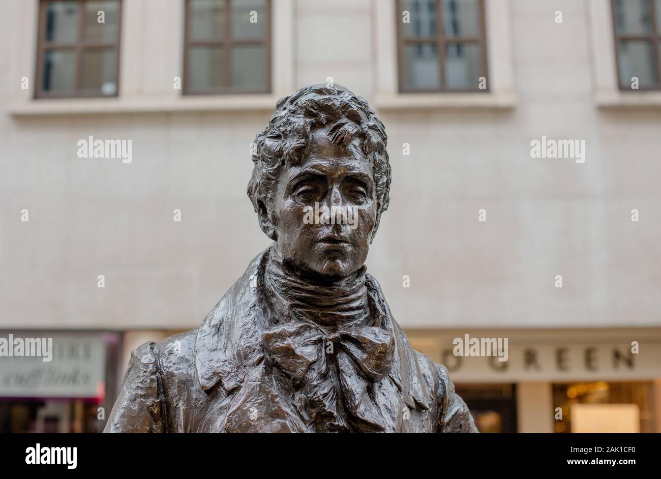 Statue of Beau Brummell by Irena Sedlecká in Jermyn St, St James, London Stock Photo